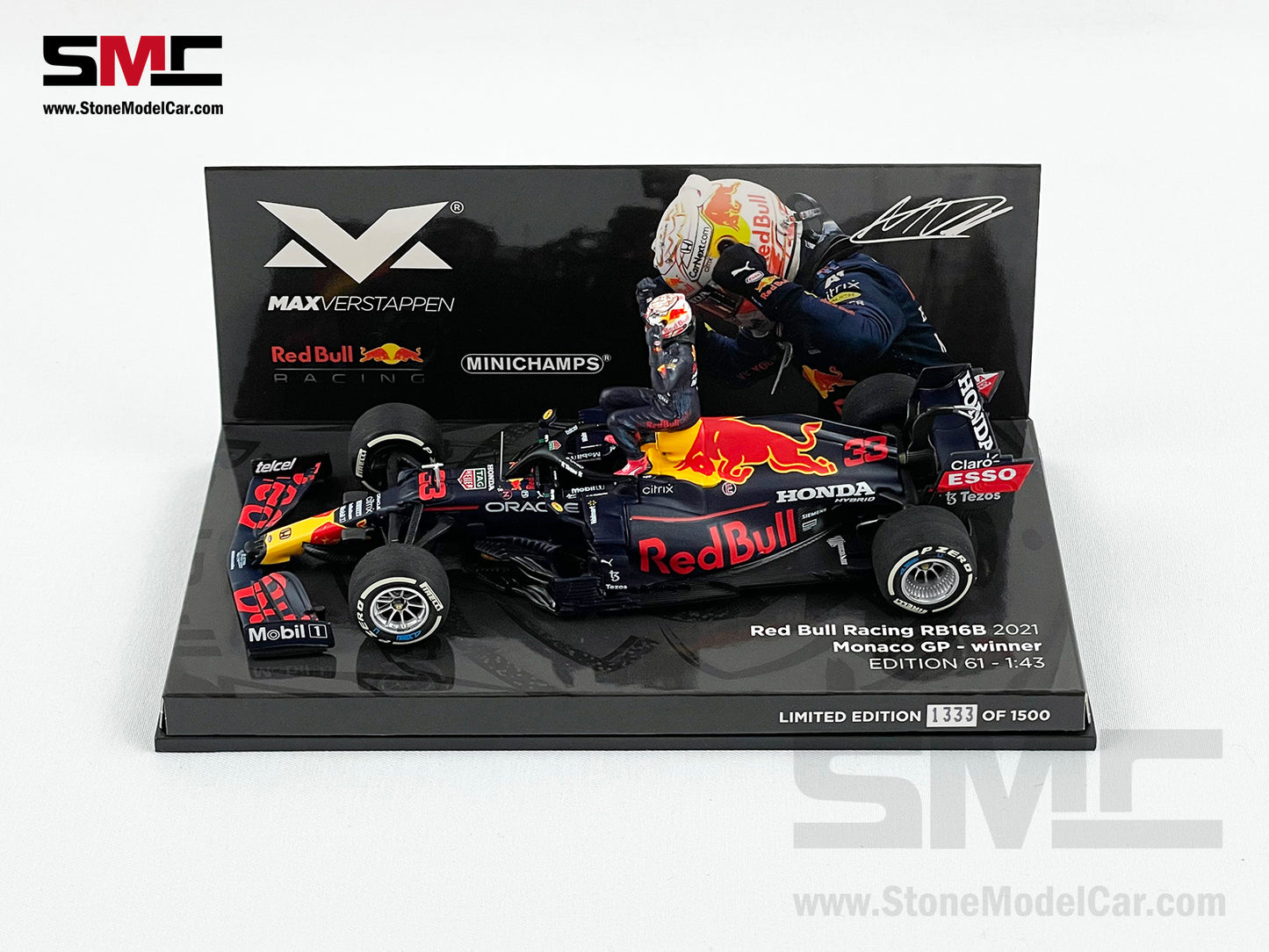 2021 F1 World Champion #33 Max Verstappen Red Bull RB16B Monaco GP 1:43 MINICHAMPS with Figure