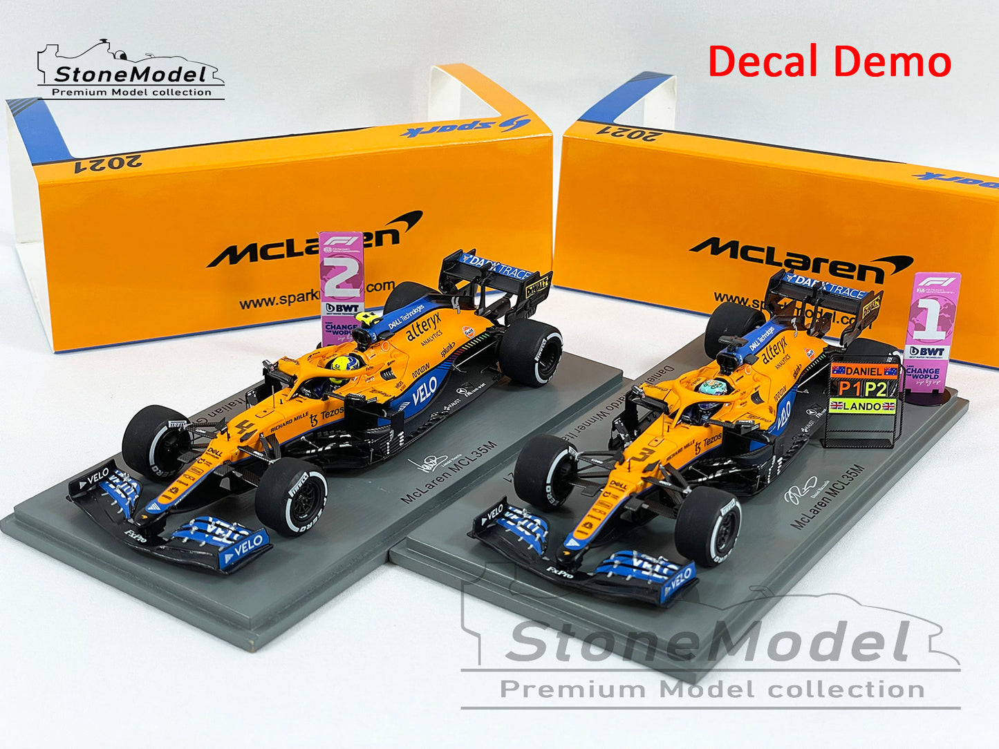 Decal for 1:43 Mclaren F1 MCL35M Italy 2021 Norris Ricciardo MINICHAMPS & Spark