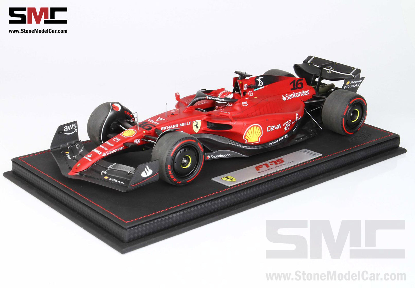 2022 F1 Ferrari F1-75 #16 Charles Leclerc Bahrain GP Winner 1st Win BBR 1:18 Leather Base