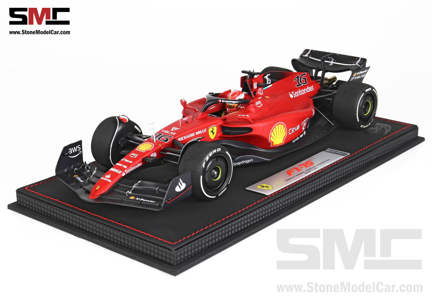 2022 F1 Ferrari F1-75 #16 Charles Leclerc Australian GP Winner BBR 1:18 with Display Case