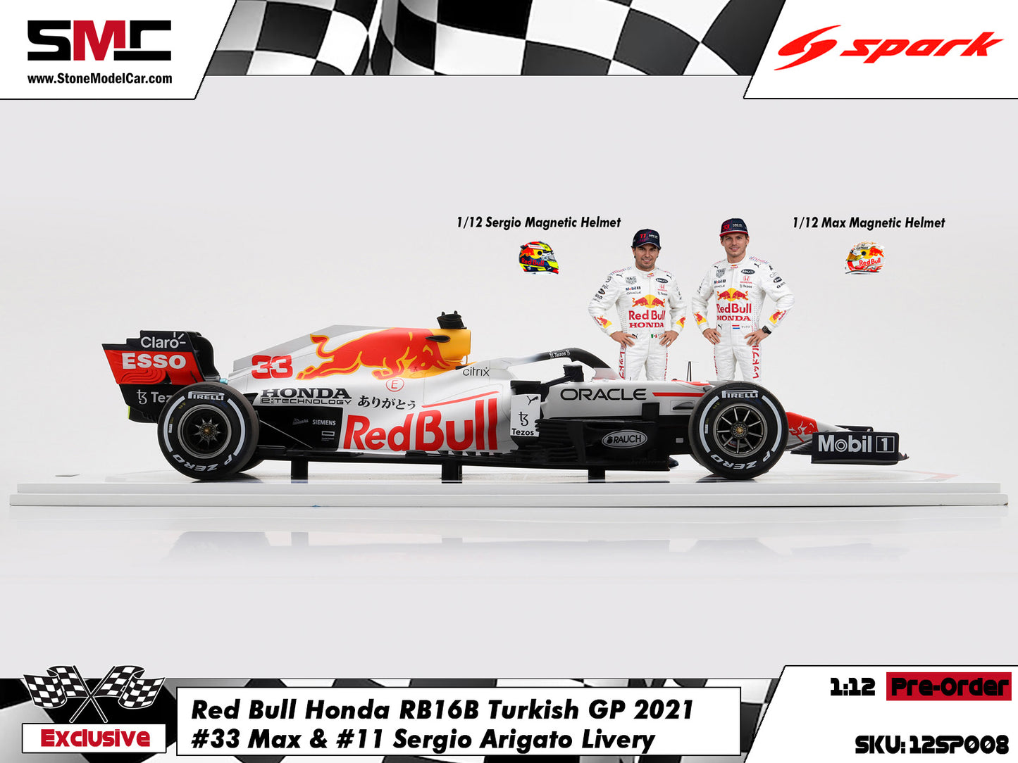 [Pre-Order] Red Bull RB16B #33 Verstappen & #11 Perez Turkish GP 2021 F1 World Champion 1:12 Spark Special Edition