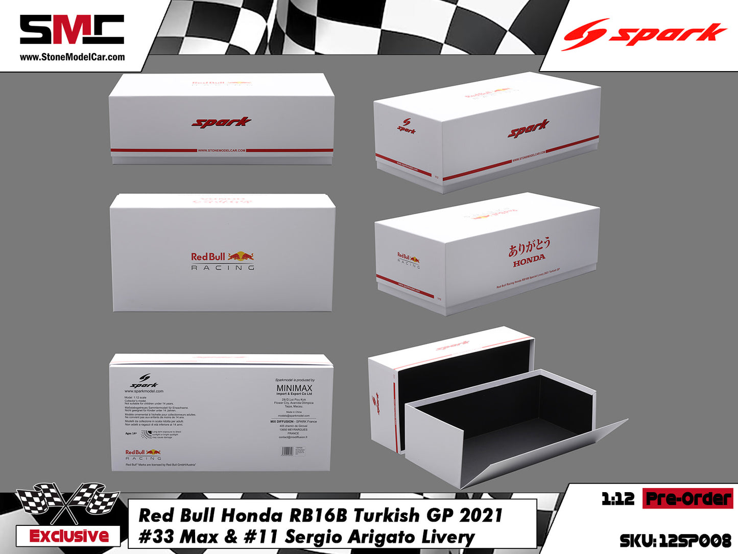 [Pre-Order] Red Bull RB16B #33 Verstappen & #11 Perez Turkish GP 2021 F1 World Champion 1:12 Spark Special Edition