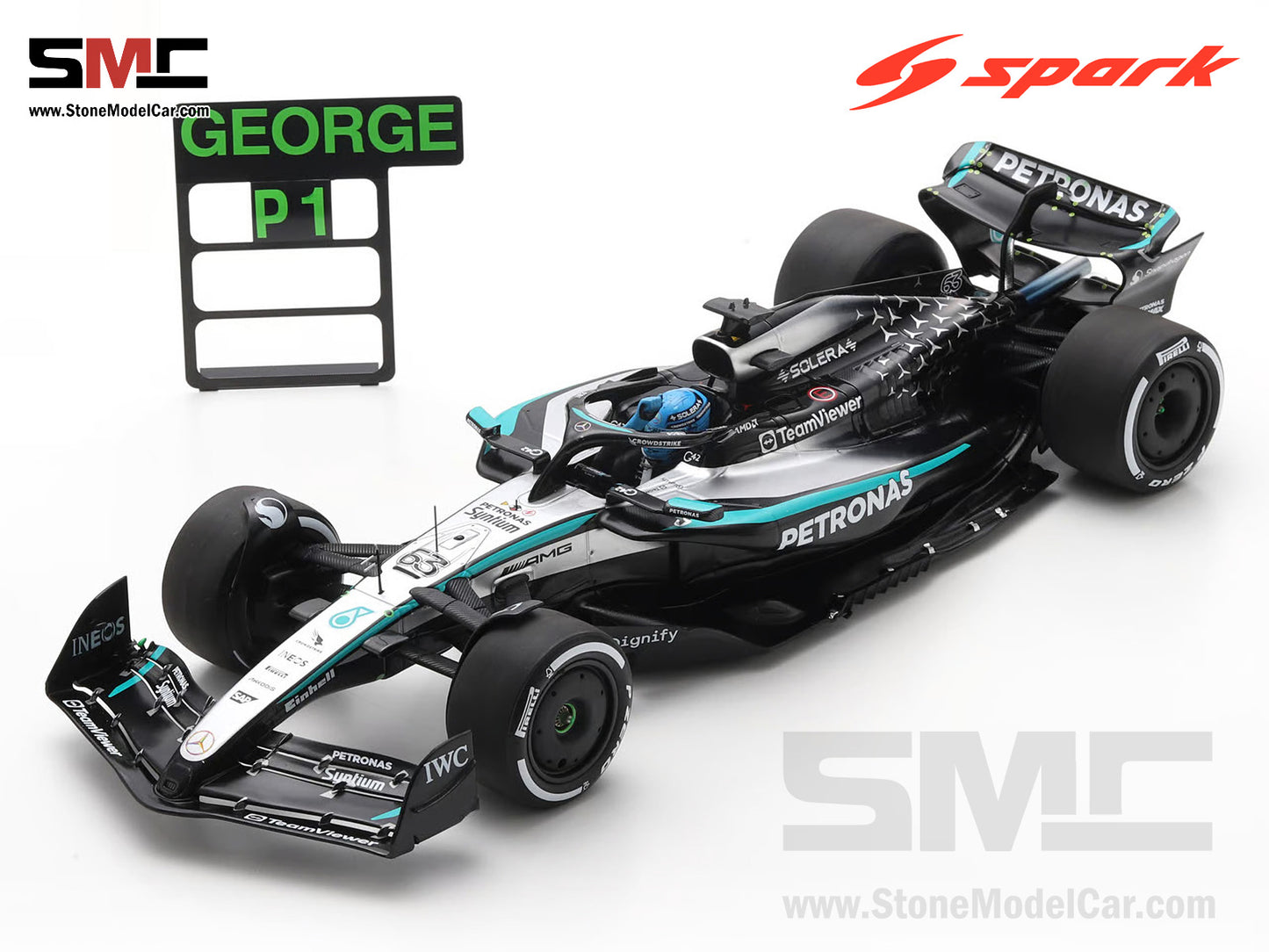 [Pre-Order] Mercedes F1 W16 E Performance #63 George Russell Canadian GP Winner 2025 Spark 1:18 18S1013