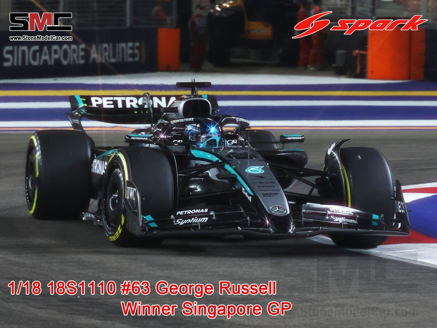 [Pre-Order] Mercedes F1 W16 #63 George Russell Singapore GP Winner 2025 Spark 1:18 18S1110