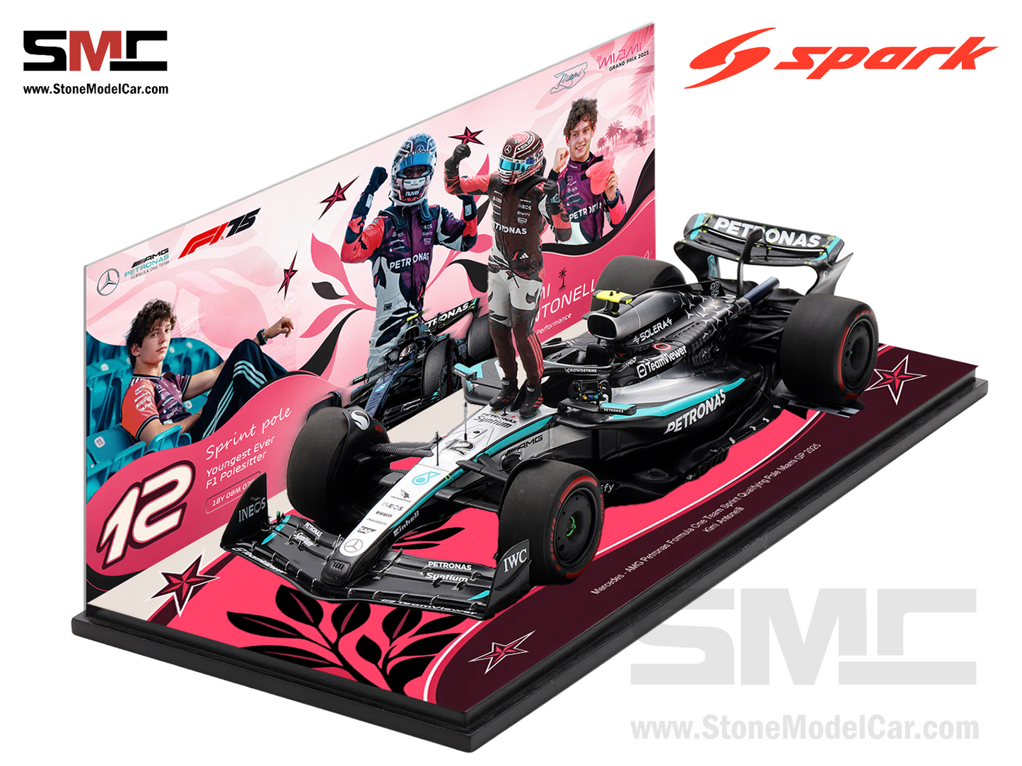[Pre-Order] Mercedes F1 W16 #12 Kimi Antonelli Miami GP 2025 Sprint Pole Spark 1:18 Figurine Special