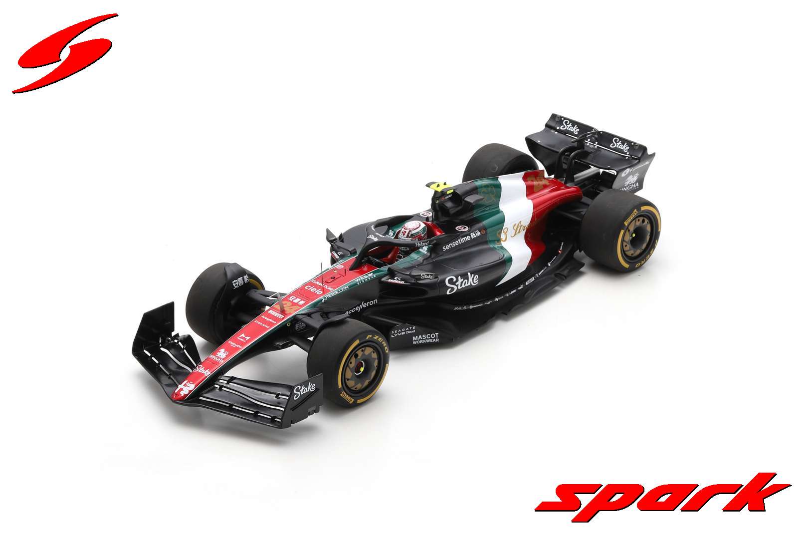Miniature Spark 1:18 Alfa Romeo F1 C43 N°24 – GP Las Vegas 2023 – Pilote Zhou – Boîtier Vitré Inclus