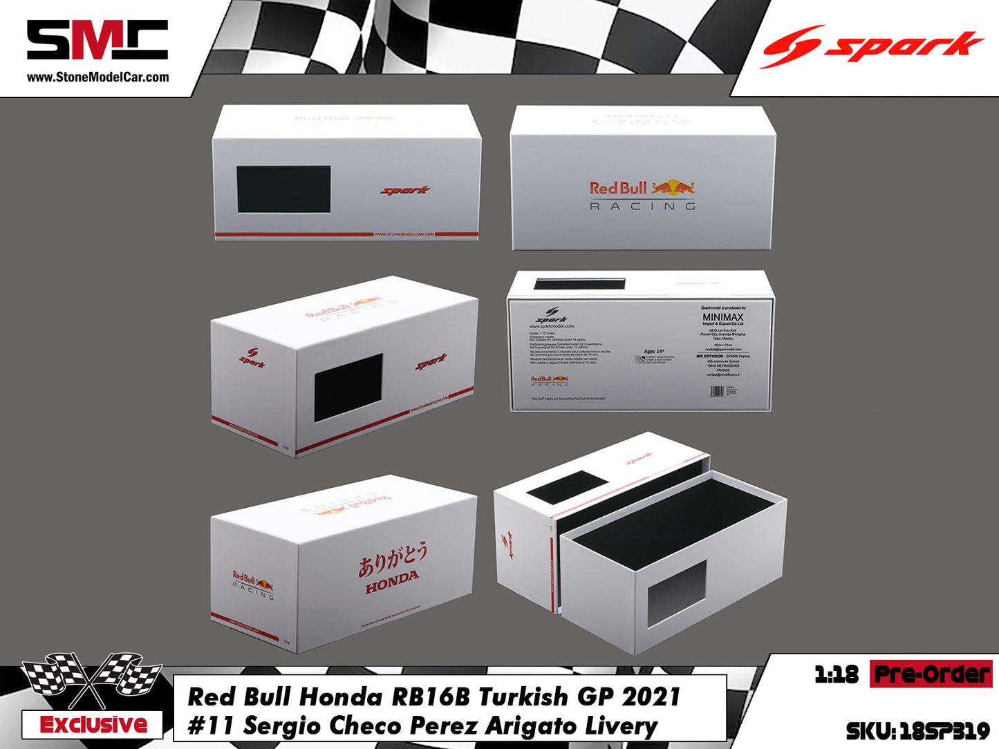 [Pre-Order] Red Bull F1 RB16B #11 Sergio Perez 2021 Turkish GP Podium Arigato Special Livery 1:18 Spark Special 18SP319