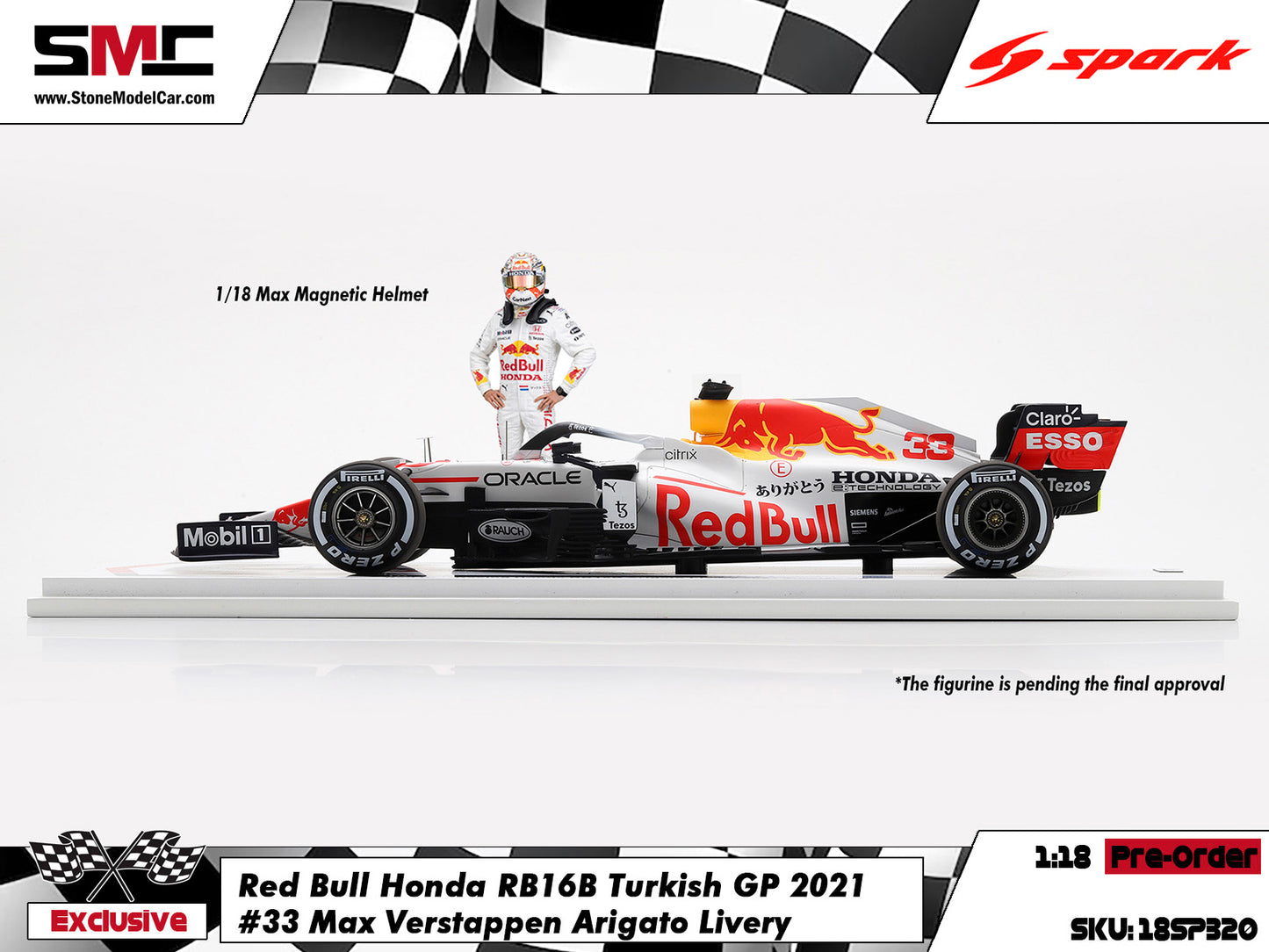 [Pre-Order] Red Bull F1 RB16B #33 Max Verstappen 2021 World Champion Turkish GP Special Livery 1:18 Spark Special 18SP320