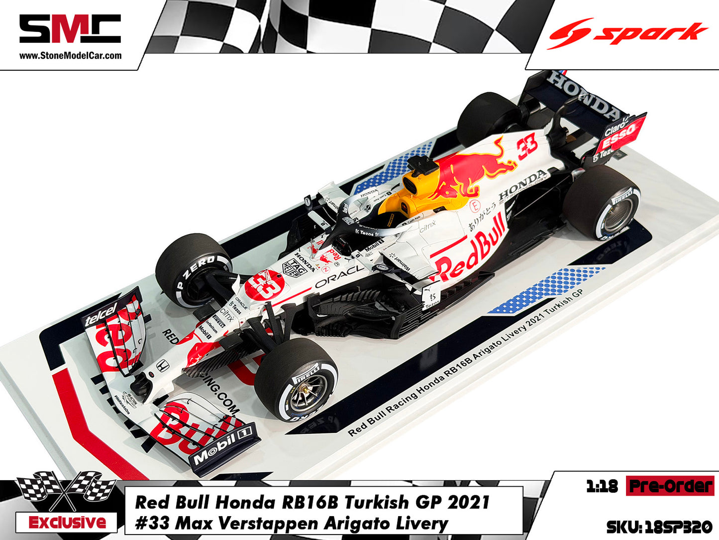 [Pre-Order] Red Bull F1 RB16B #33 Max Verstappen 2021 World Champion Turkish GP Special Livery 1:18 Spark Special 18SP320