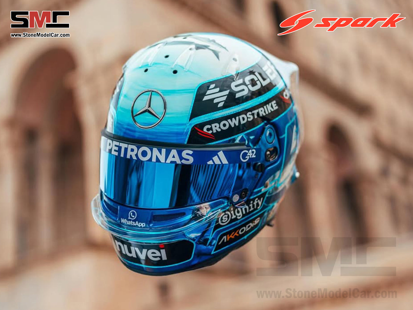 Mercedes F1 W16 #63 George Russell Azerbaijan GP 2025 Spark 1:5 Miniature Helmet
