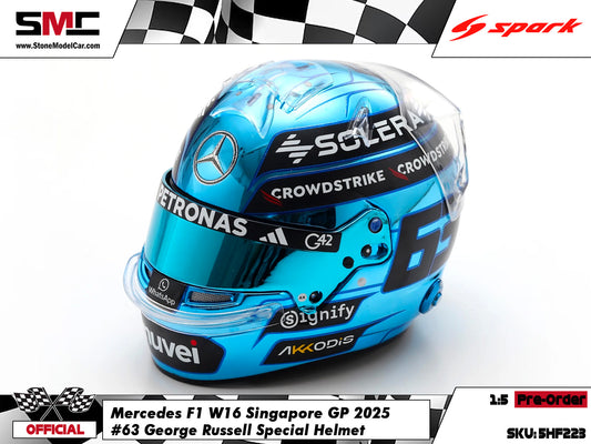 [Pre-Order] Mercedes F1 W16 #63 George Russell Singapore GP 2025 Spark 1:5 Miniature Helmet