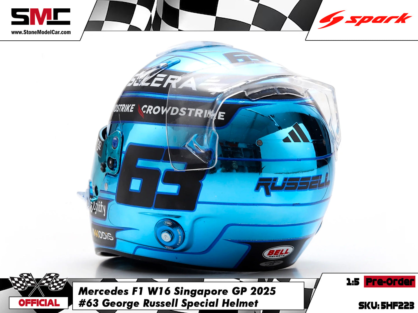 [Pre-Order] Mercedes F1 W16 #63 George Russell Singapore GP 2025 Spark 1:5 Miniature Helmet