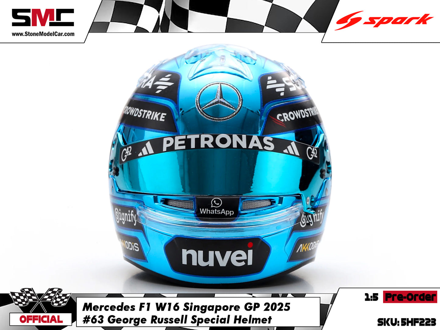 [Pre-Order] Mercedes F1 W16 #63 George Russell Singapore GP 2025 Spark 1:5 Miniature Helmet