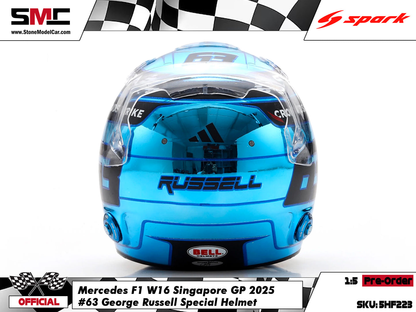 [Pre-Order] Mercedes F1 W16 #63 George Russell Singapore GP 2025 Spark 1:5 Miniature Helmet