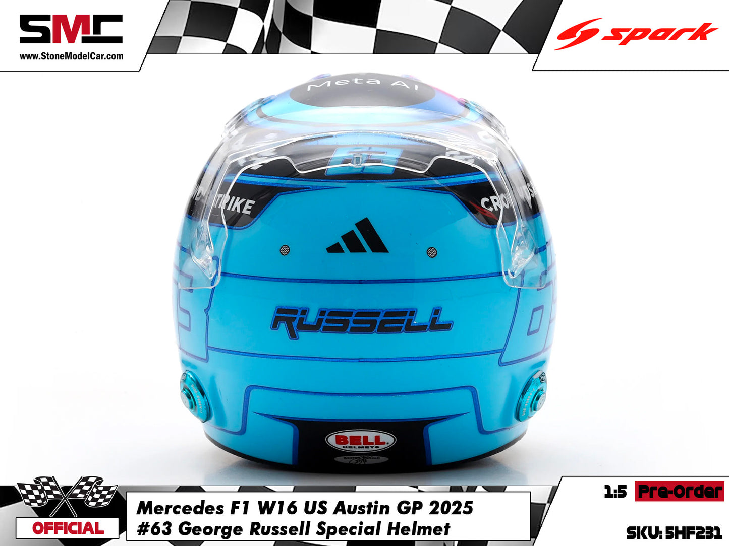 [Pre-Order] Mercedes F1 W16 #63 George Russell US Austin GP 2025 Spark 1:5 Miniature Helmet