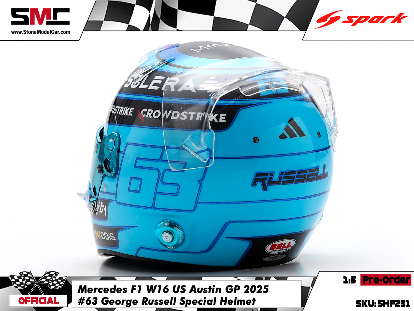 [Pre-Order] Mercedes F1 W16 #63 George Russell US Austin GP 2025 Spark 1:5 Miniature Helmet