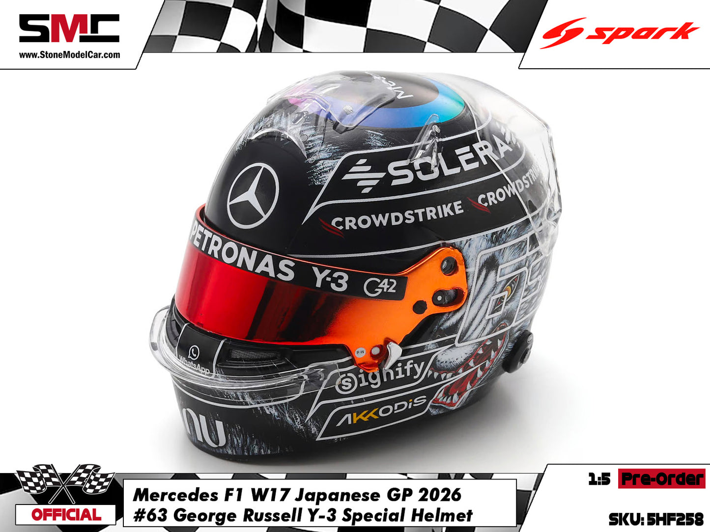 [Pre-Order] Mercedes F1 W17 #63 George Russell Japanese GP 2026 Spark 1:5 Miniature Helmet