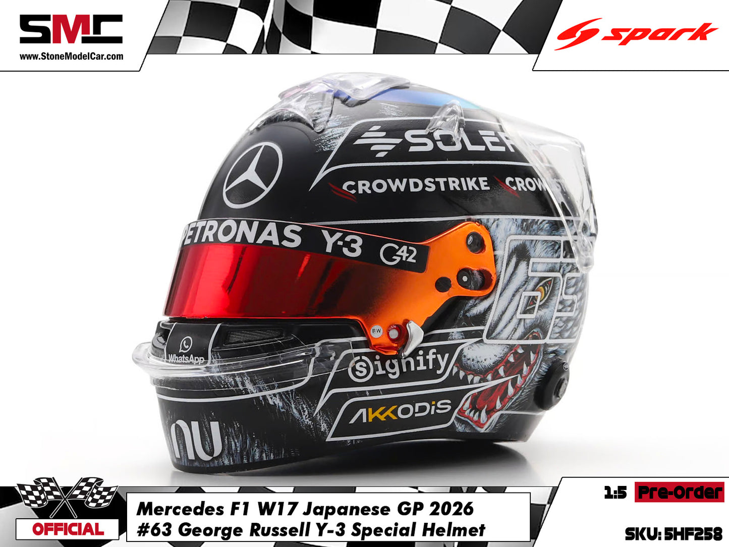 [Pre-Order] Mercedes F1 W17 #63 George Russell Japanese GP 2026 Spark 1:5 Miniature Helmet