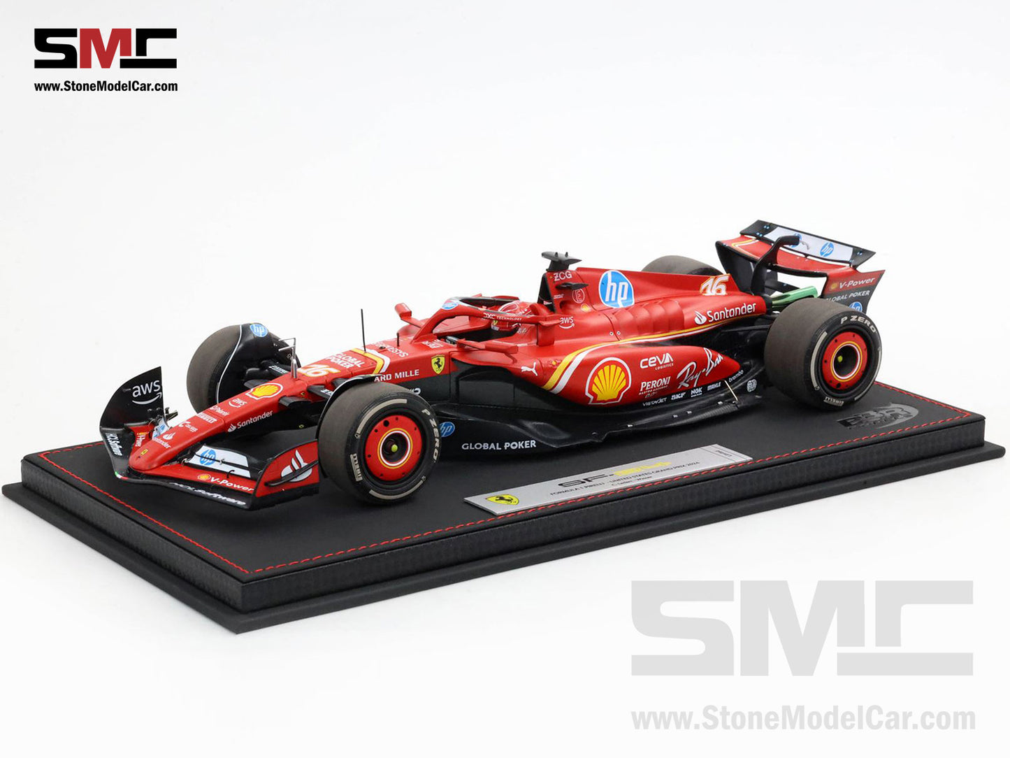 Ferrari F1 SF-24 #16 Charles Leclerc Winner US GP Austin 2024 BBR 1:18 with Leather Base