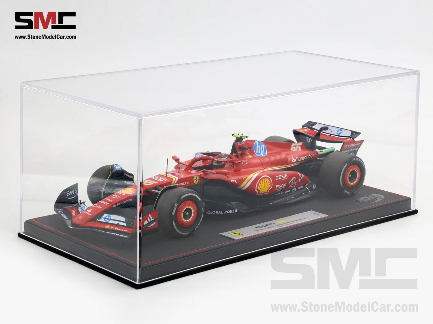 Ferrari F1 SF-24 #55 Carlos Sainz US Austin GP 2nd 2024 BBR 1:18 with Leather Base