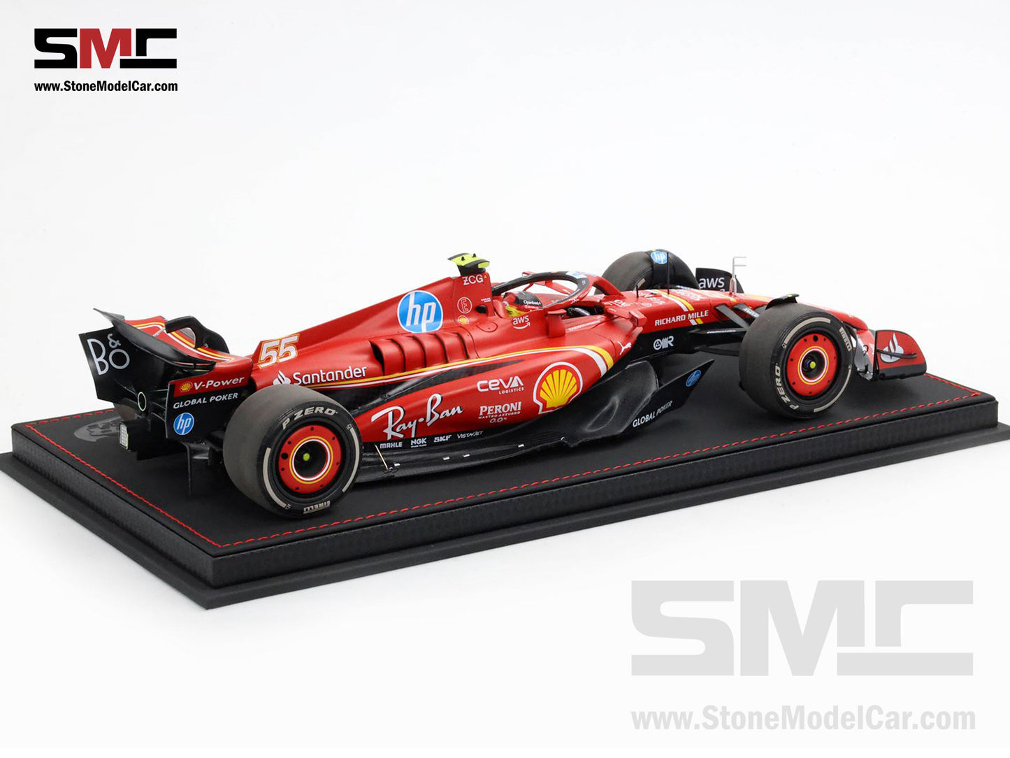 Ferrari F1 SF-24 #55 Carlos Sainz US Austin GP 2nd 2024 BBR 1:18 with Leather Base