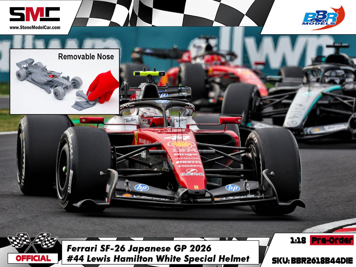 [Pre-Order] Ferrari HP F1 SF-26 #44 Lewis Hamilton Japanese GP 2026 BBR 1:18 with Leather Base