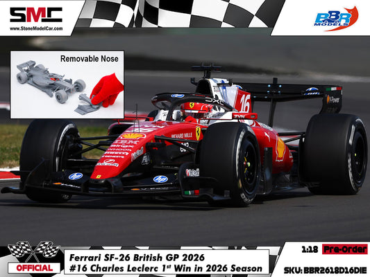 [Pre-Order] Ferrari HP F1 SF-26 #16 Charles Leclerc British GP Winner 2026 BBR 1:18 with Leather Base