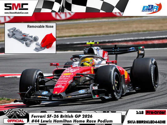 [Pre-Order] Ferrari HP F1 SF-26 #44 Lewis Hamilton British GP Podium 2026 BBR 1:18 with Leather Base