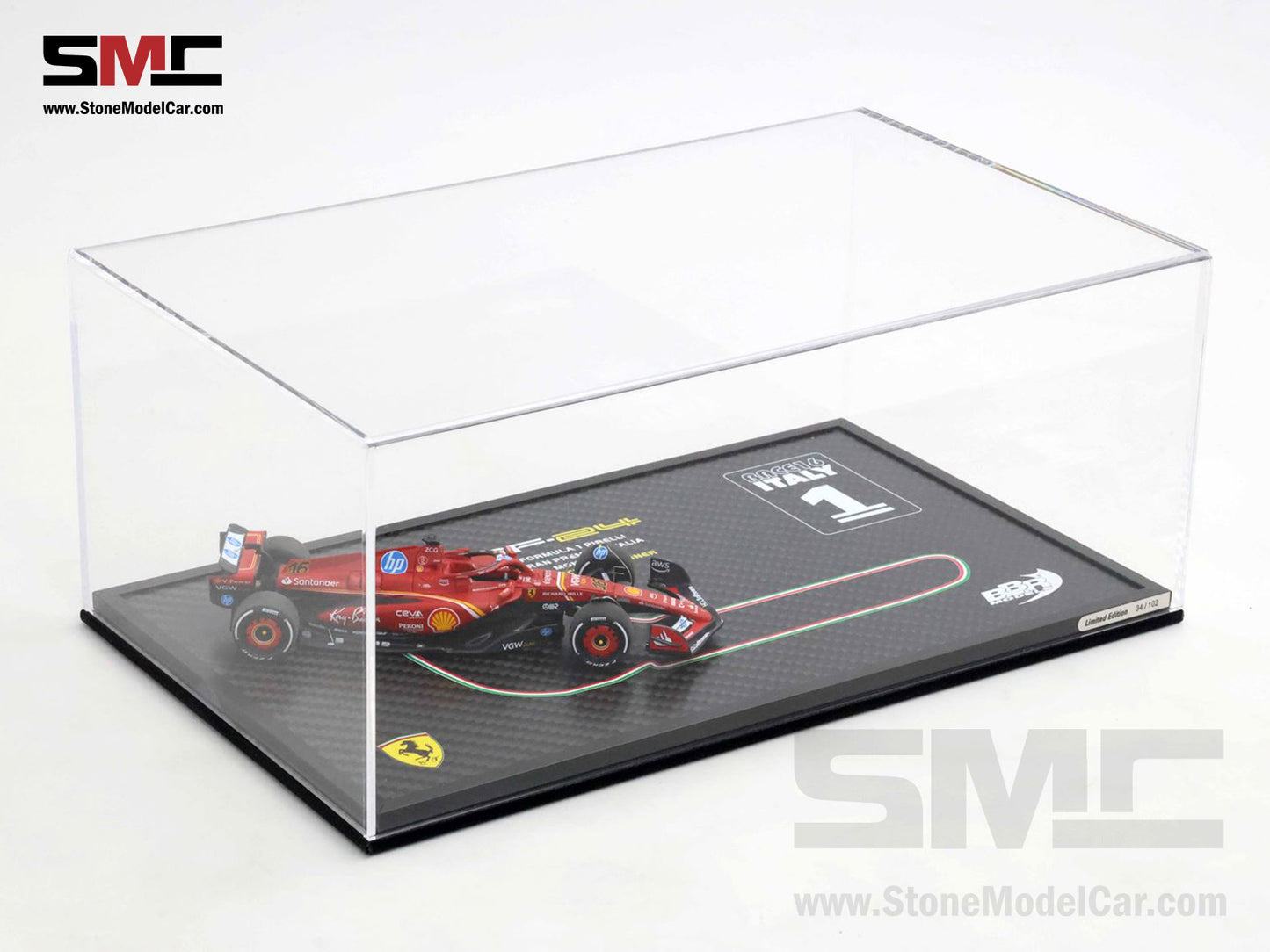 Ferrari F1 SF-24 #16 Charles Leclerc Winner Italy GP 2024 BBR 1:43 BRC307ACOF Carbon Box