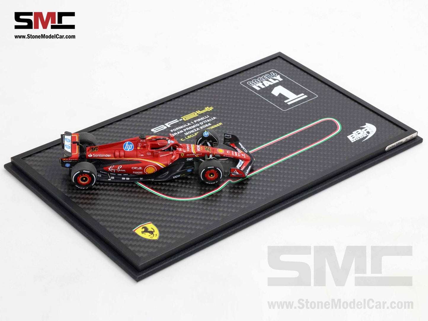 Ferrari F1 SF-24 #16 Charles Leclerc Winner Italy GP 2024 BBR 1:43 BRC307ACOF Carbon Box
