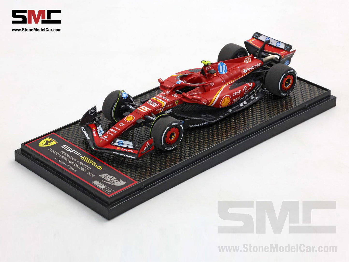 [Pre-Order] Ferrari F1 SF-24 #55 Carlos Sainz US GP 2nd Austin 2024 BBR 1:43 BBRC312B