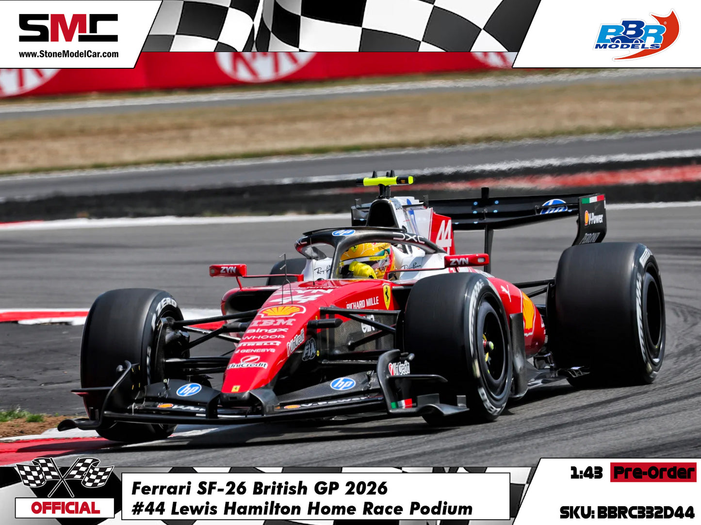 [Pre-Order] Ferrari HP F1 SF-26 #44 Lewis Hamilton British GP Podium 2026 BBR 1:43 BBRC332D44