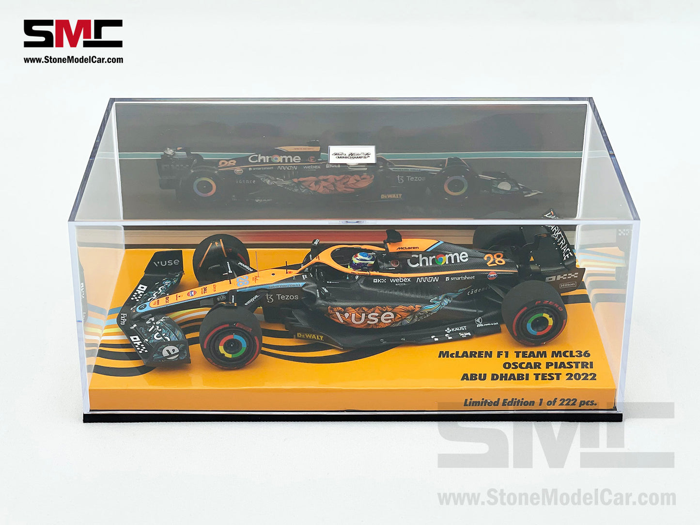 2022 Mclaren F1 MCL36 #28 Oscar Piastri Abu Dhabi GP Test Special Livery 1:43 MINICHAMPS