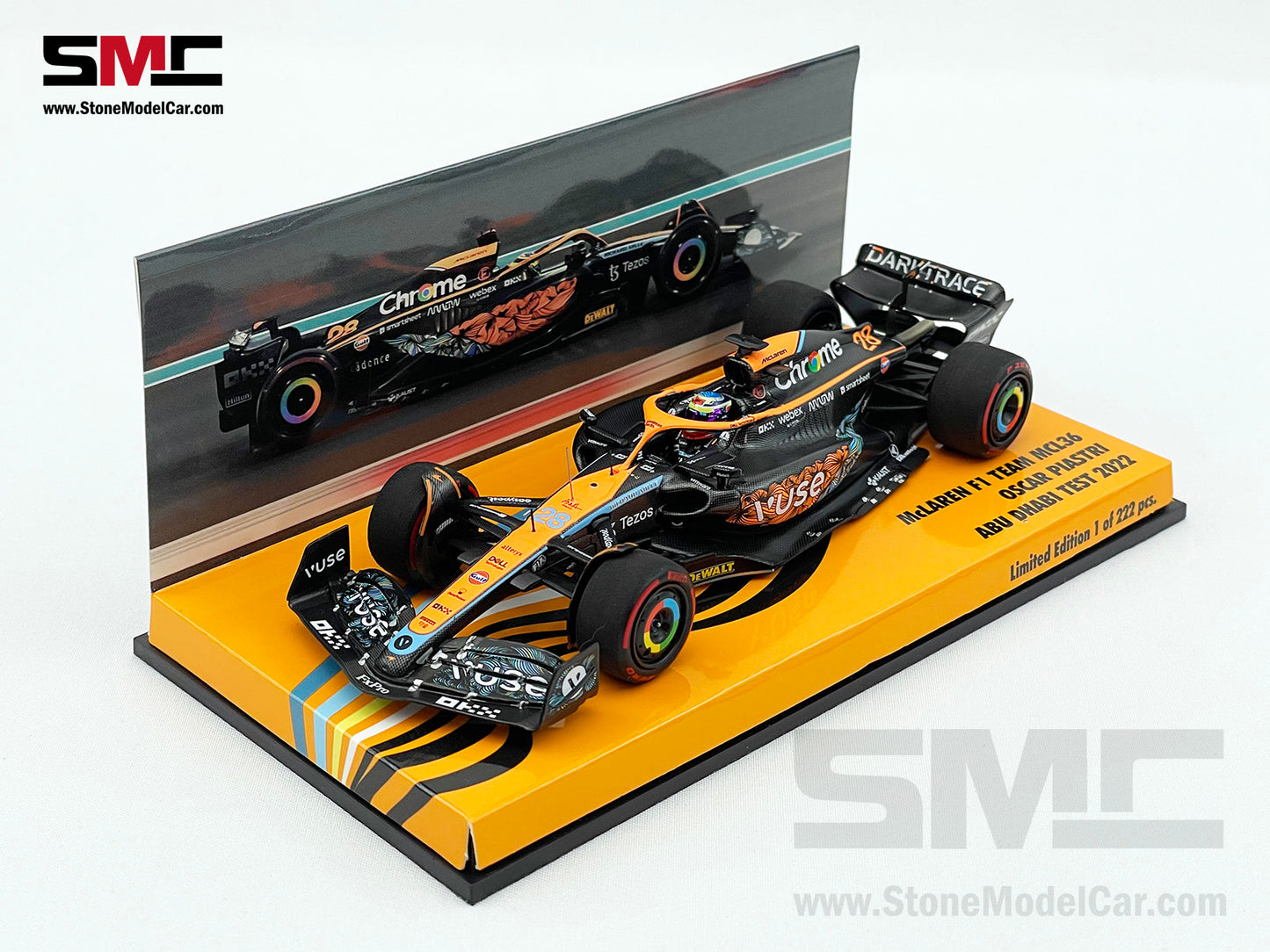 2022 Mclaren F1 MCL36 #28 Oscar Piastri Abu Dhabi GP Test Special Livery 1:43 MINICHAMPS