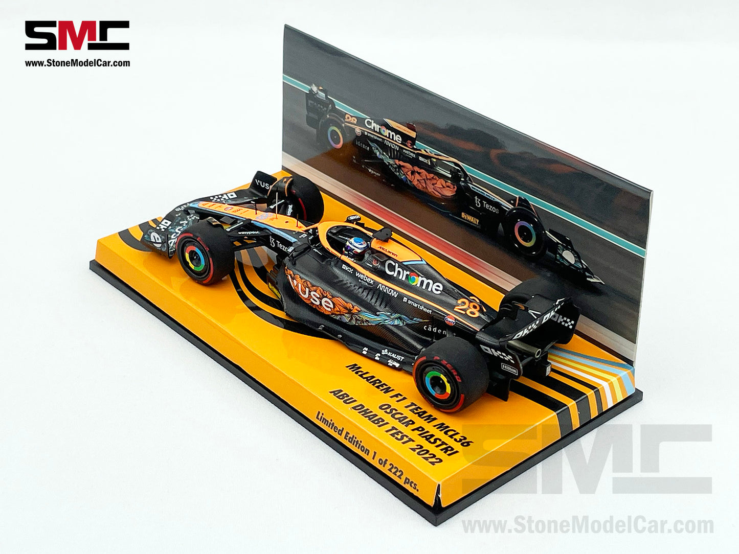 2022 Mclaren F1 MCL36 #28 Oscar Piastri Abu Dhabi GP Test Special Livery 1:43 MINICHAMPS