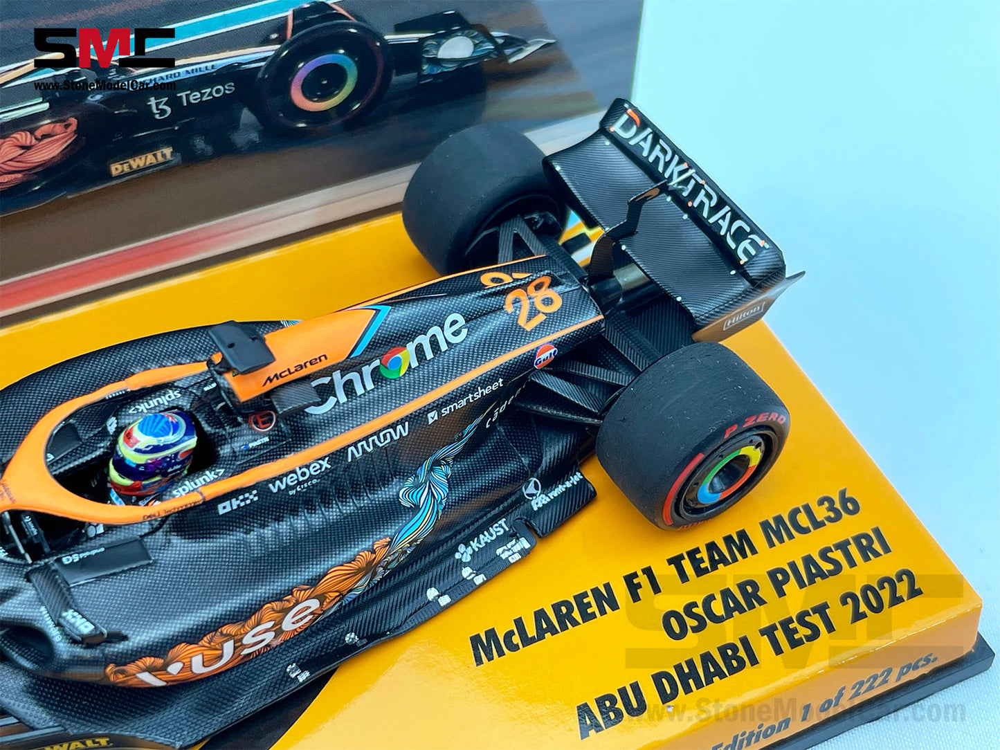 2022 Mclaren F1 MCL36 #28 Oscar Piastri Abu Dhabi GP Test Special Livery 1:43 MINICHAMPS