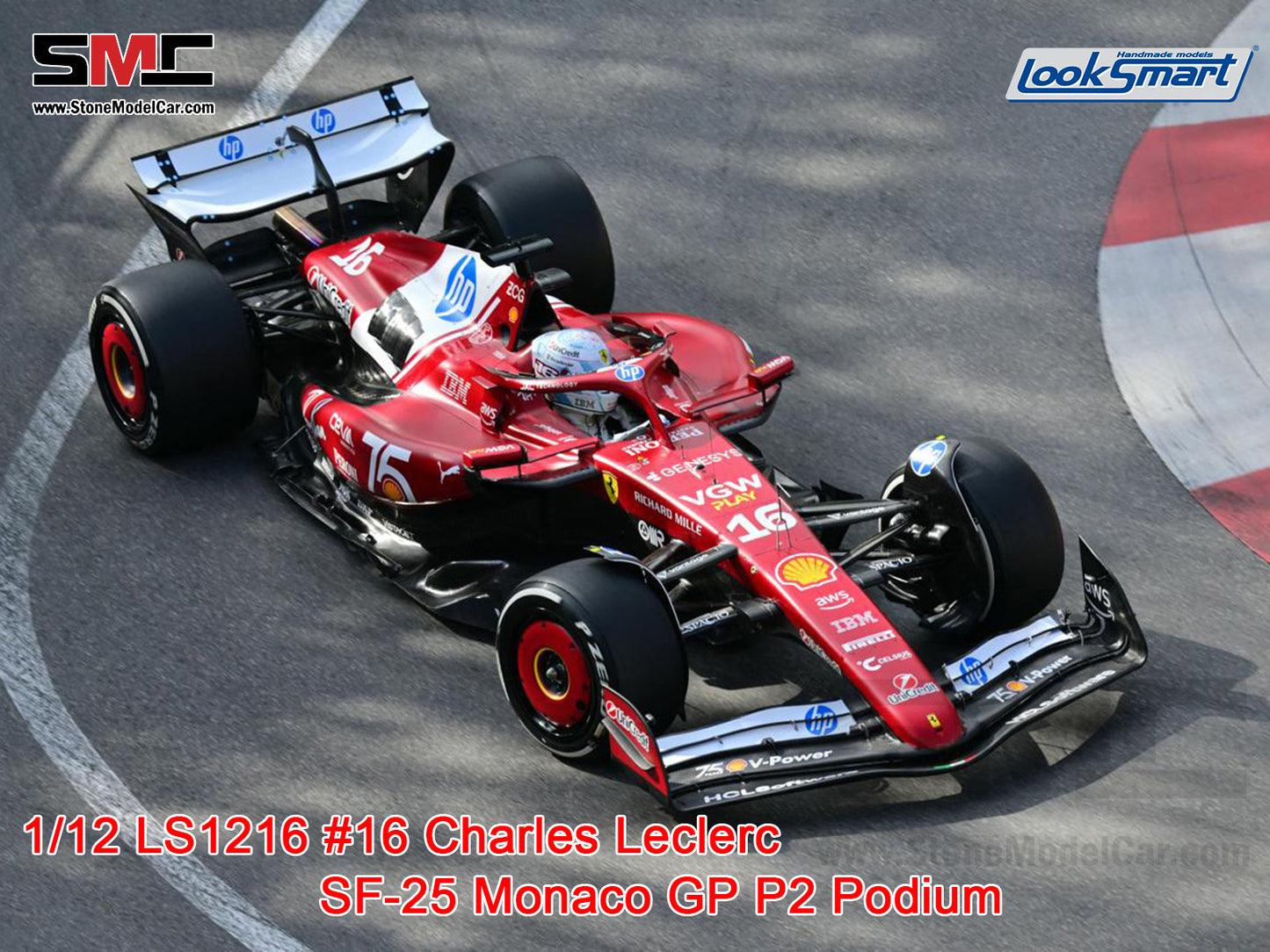[Pre-Order] Ferrari F1 SF-25 #16 Charles Leclerc Monaco GP 2025 Shell Special Livery 1:12 Looksmart LS1216