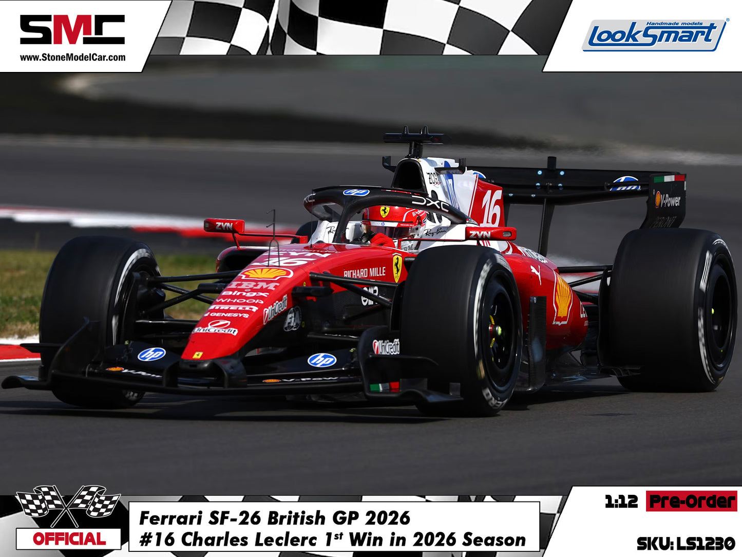 [Pre-Order] Ferrari HP F1 SF-26 #16 Charles Leclerc British GP Winner 2026 Looksmart 1:12 LS1230