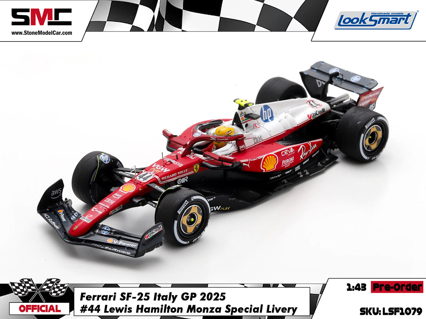 [Pre-Order] Ferrari F1 SF-25 #44 Lewis Hamilton Italy Monza GP 2025 312T Special Livery Looksmart 1:43 LSF1079