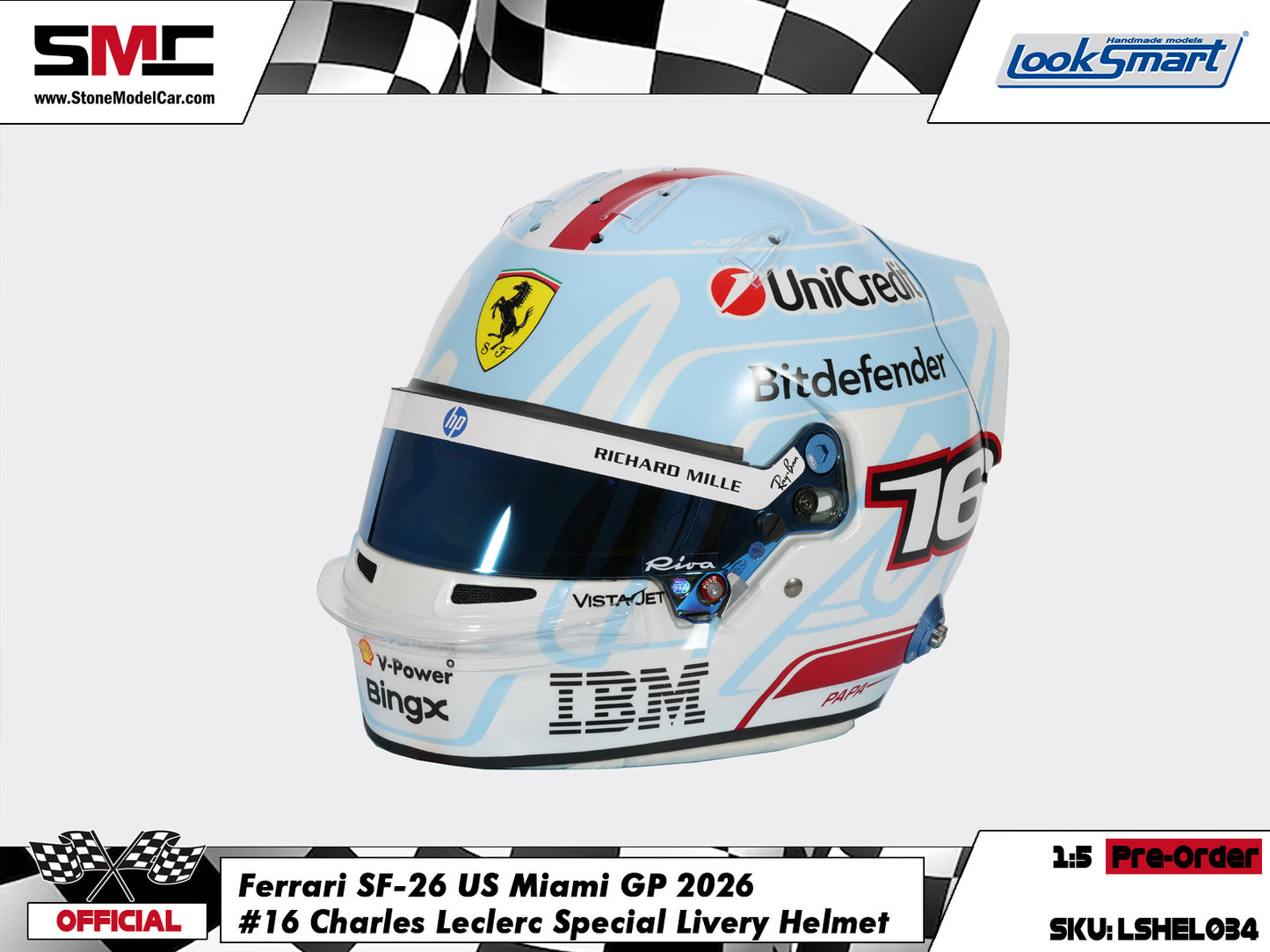 [Pre-Order] Ferrari HP F1 SF-26 #16 Charles Leclerc Miami GP 2026 Looksmart 1:5 BELL Helmet