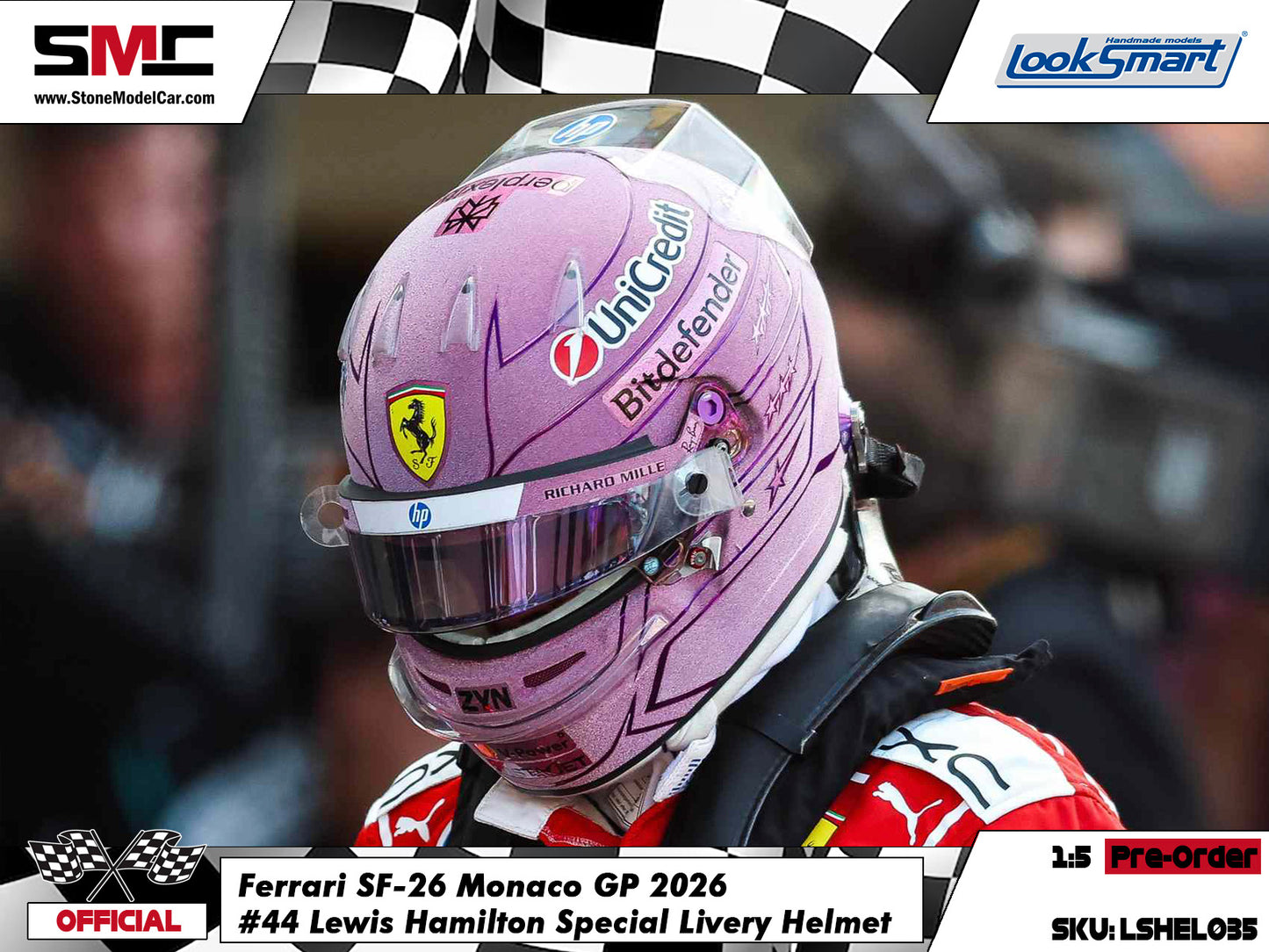 [Pre-Order] Ferrari HP F1 SF-26 #44 Lewis Hamilton Monaco GP 2026 Looksmart 1:5 BELL Helmet