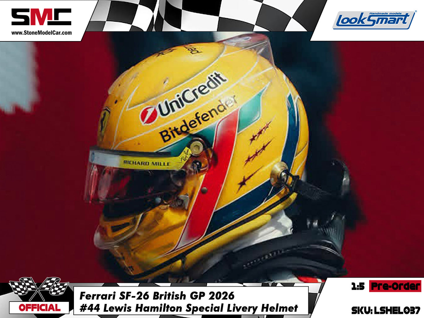 [Pre-Order] Ferrari HP F1 SF-26 #44 Lewis Hamilton British GP 2026 Looksmart 1:5 BELL Helmet