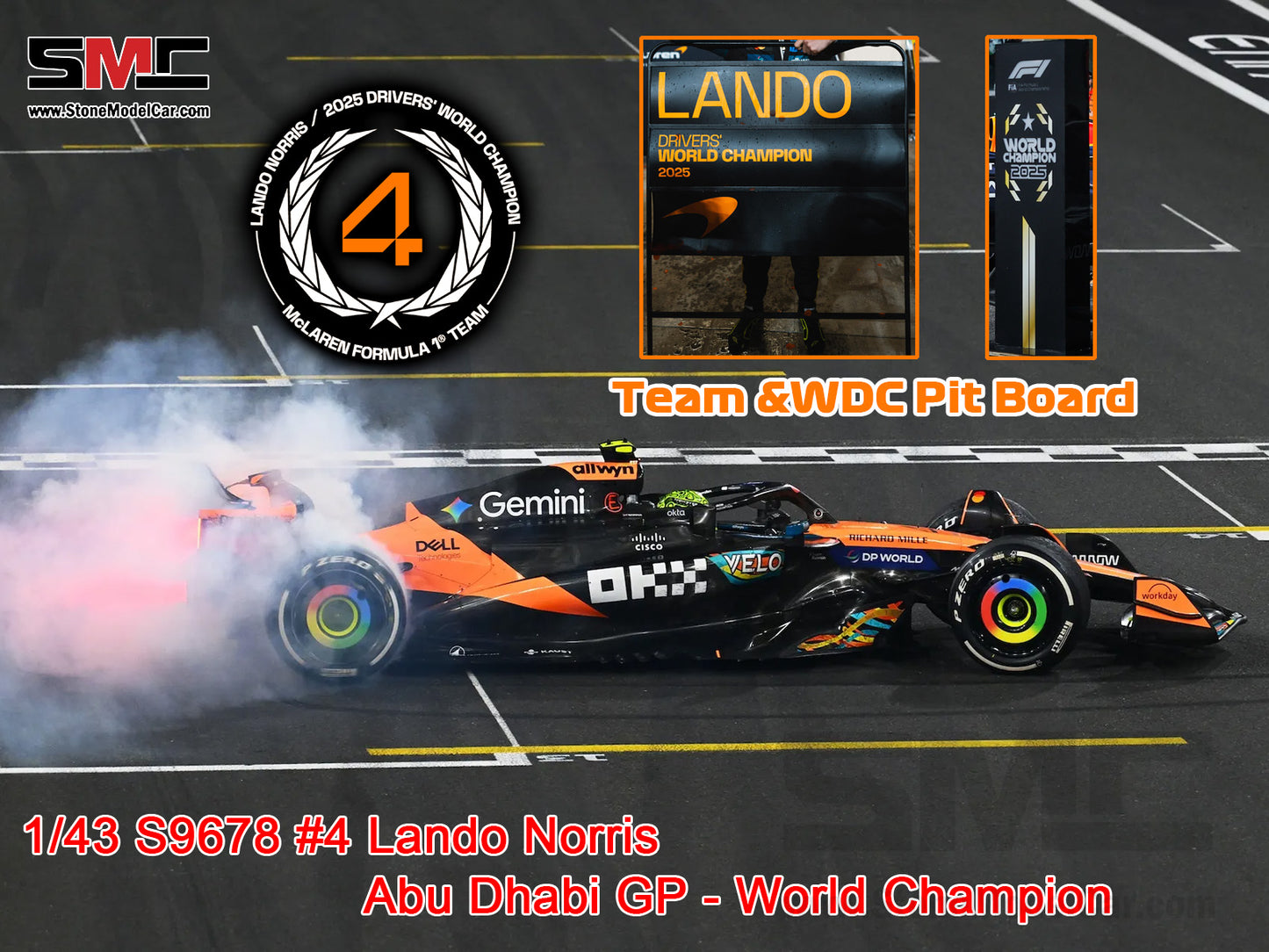 [Pre-Order] McLaren F1 MCL39 #4 Lando Norris Abu Dhabi GP 2025 World Champion 1:43 Spark S9678
