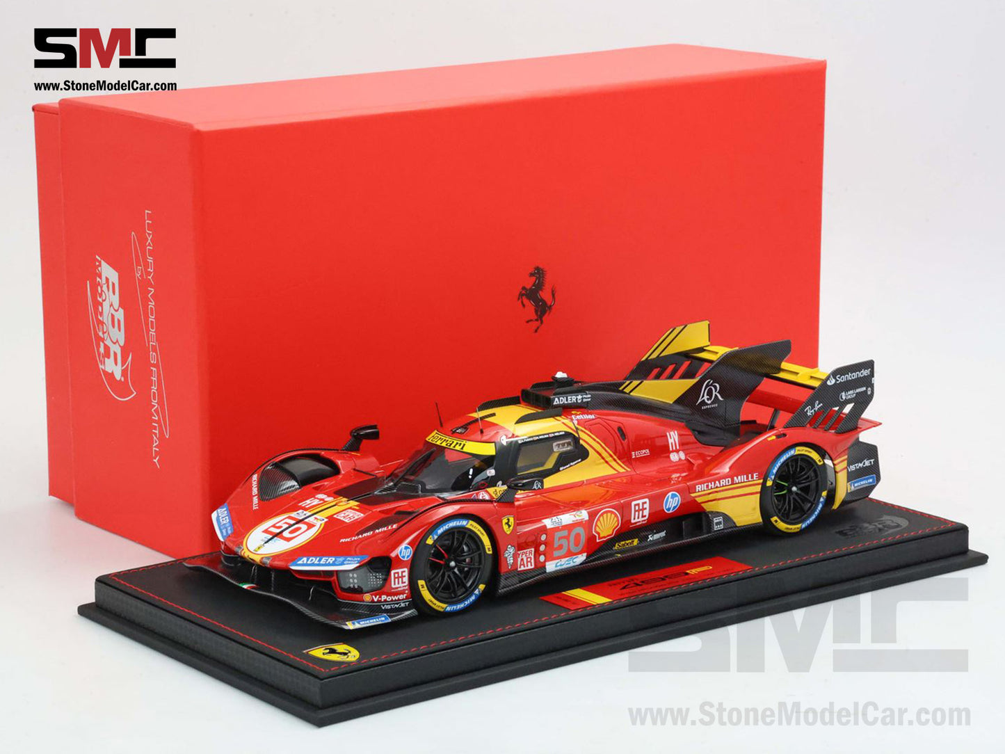 Ferrari 499P #50 AF CORSE Winner 24H Le Mans 2024 BBR 1:18 P18252A with Leather Base