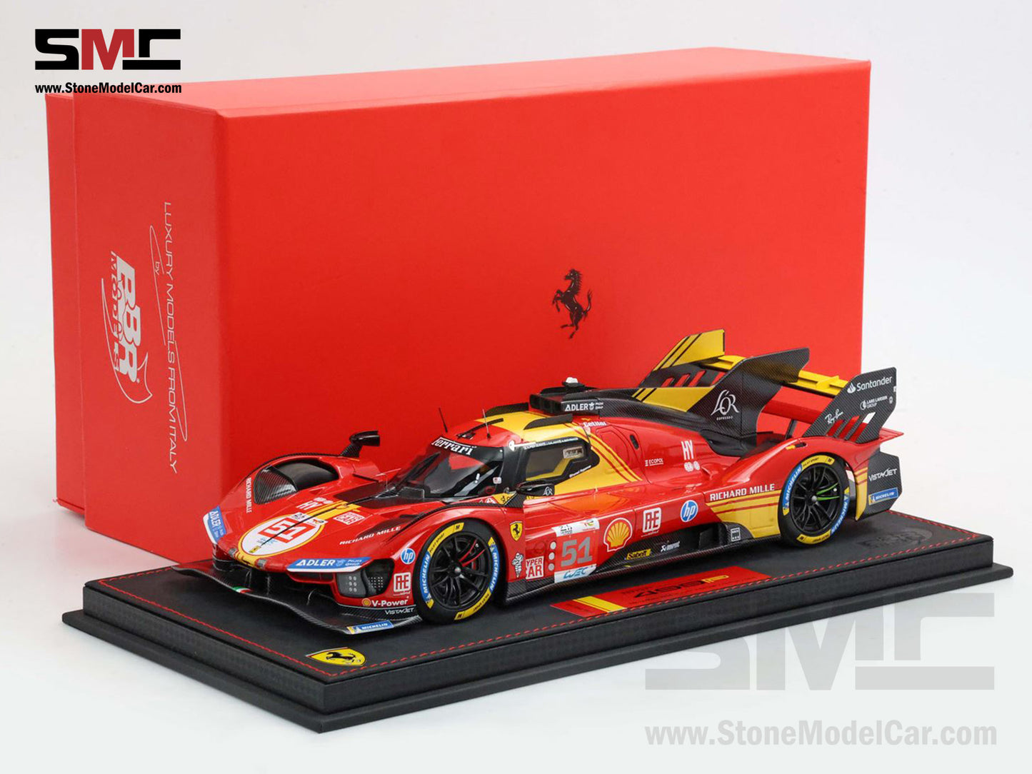 Ferrari 499P #51 AF CORSE 3rd 24H Le Mans 2024 BBR 1:18 P18252B with Leather Base