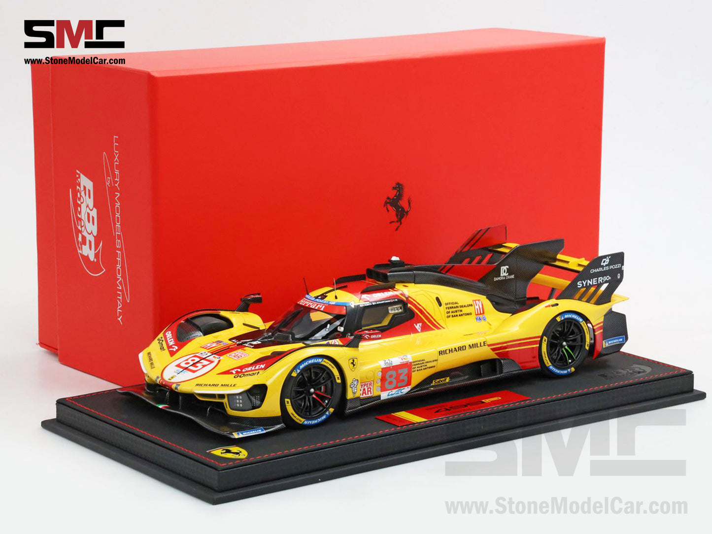 Ferrari 499P #83 AF CORSE 24H Le Mans 2024 BBR 1:18 P18252C with Leather Base