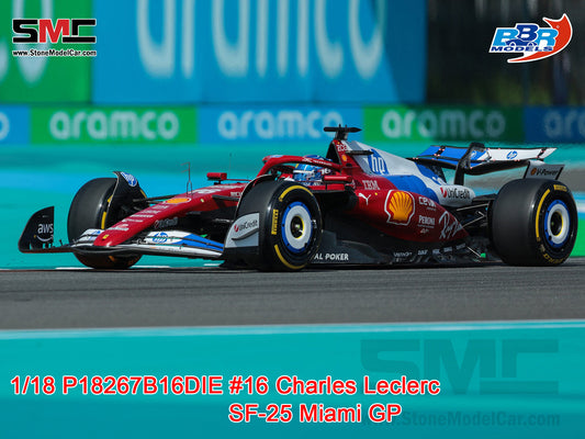 [Pre-Order] Ferrari F1 SF-25 #16 Charles Leclerc Miami GP 2025 Special Livery BBR 1:18 with Leather Base