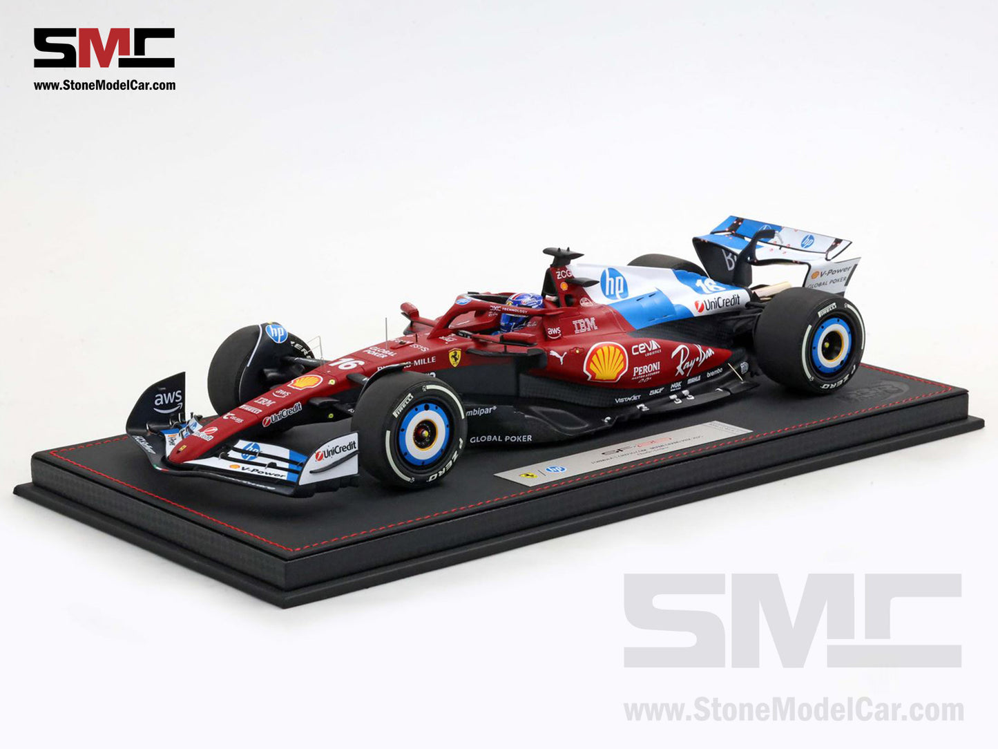Ferrari F1 SF-25 #16 Charles Leclerc Miami GP 2025 Special Livery BBR 1:18 with Leather Base