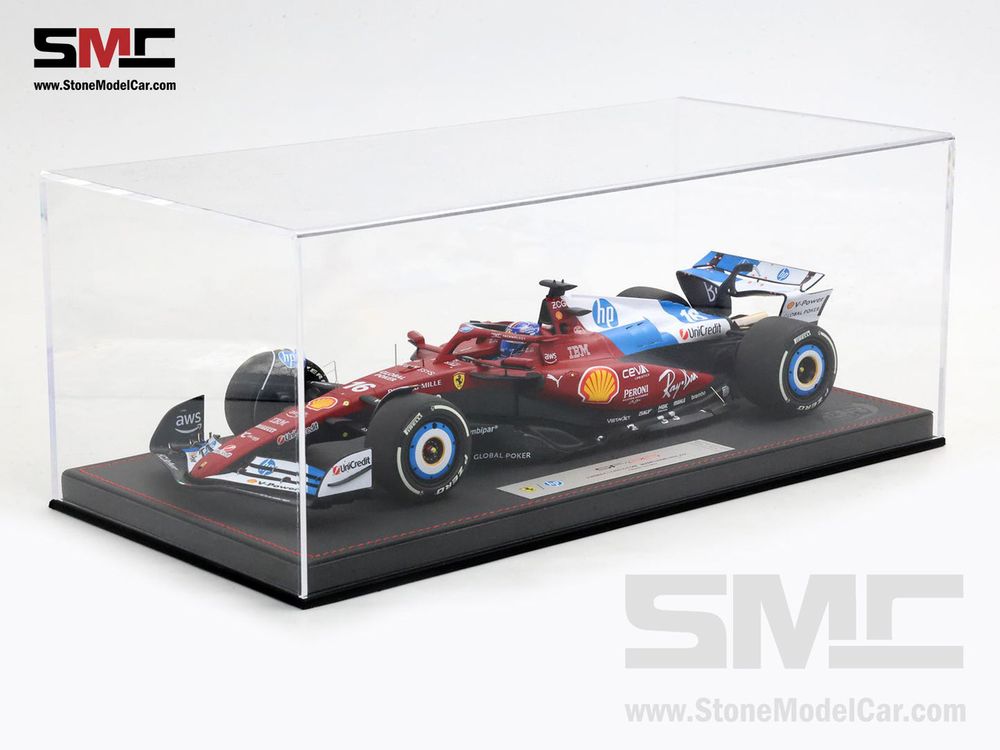 Ferrari F1 SF-25 #16 Charles Leclerc Miami GP 2025 Special Livery BBR 1:18 with Leather Base
