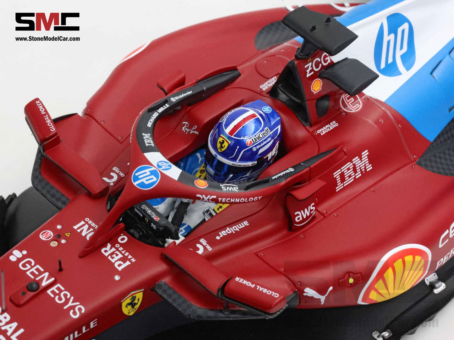 Ferrari F1 SF-25 #16 Charles Leclerc Miami GP 2025 Special Livery BBR 1:18 with Leather Base